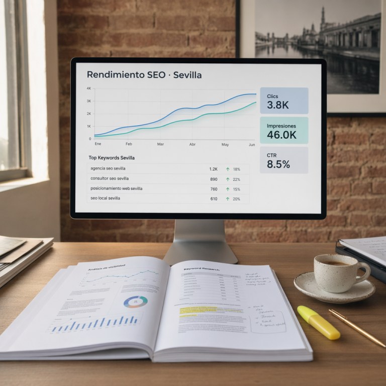 SEO en Sevilla — Dashboard Google Search Console con rankings de keywords